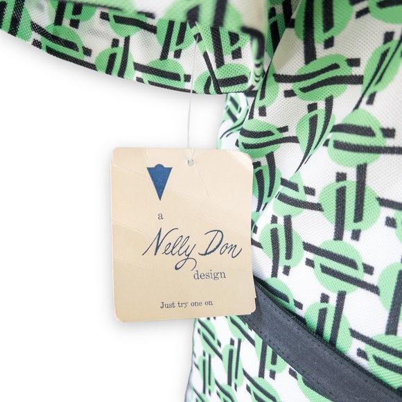 NWT Vintage 70s Geometric Print Green Black White A-line Shirt Dress Size 20.5 - Picture 11 of 16